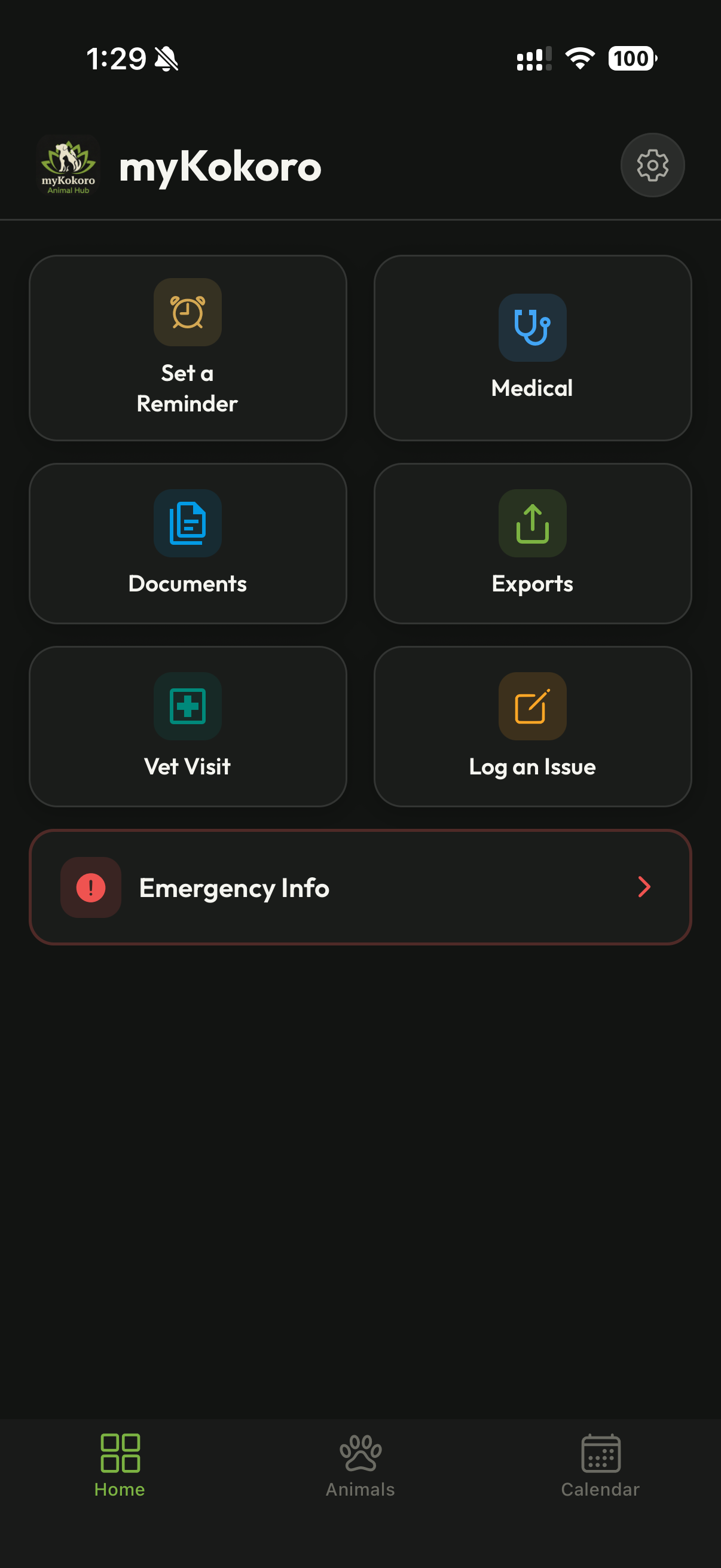 Animal Hub main dashboard