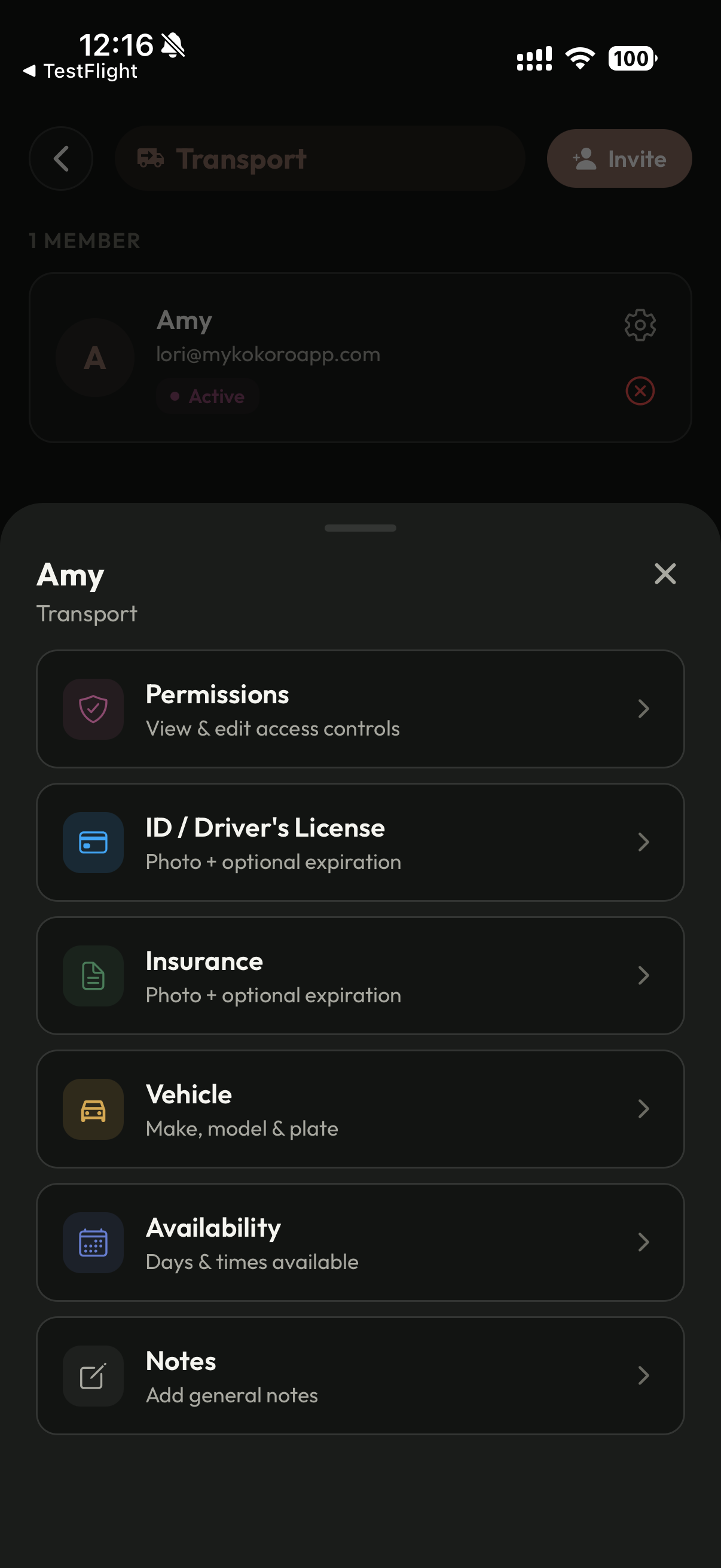 Transport member profile