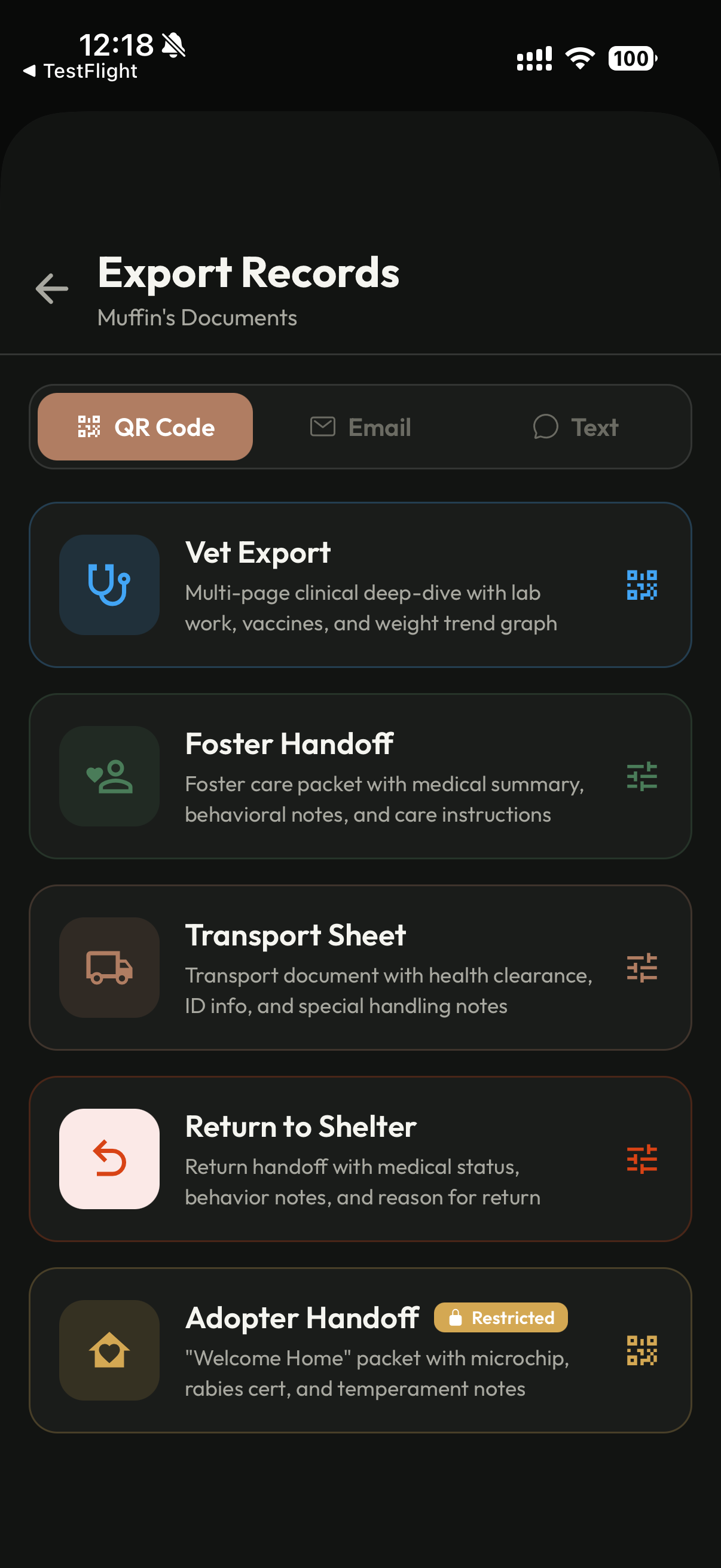 Export records screen