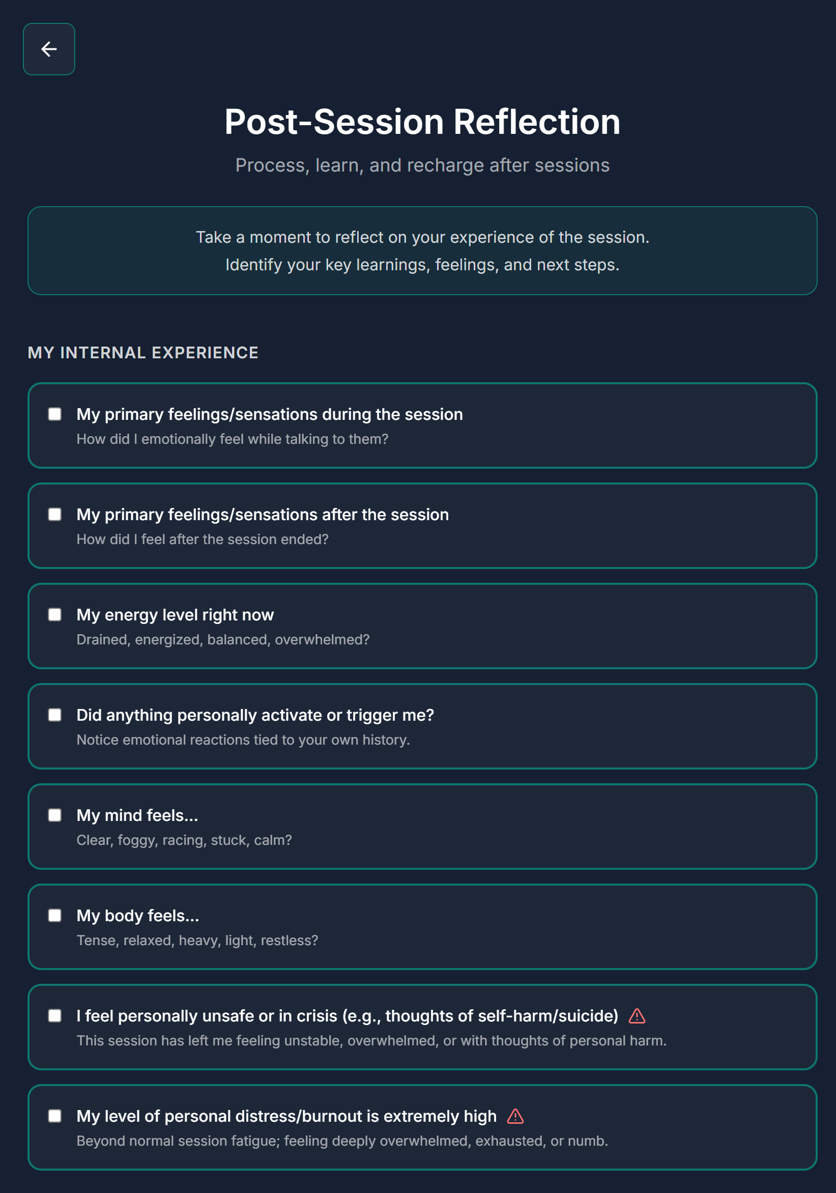 Internal Experience Tracker